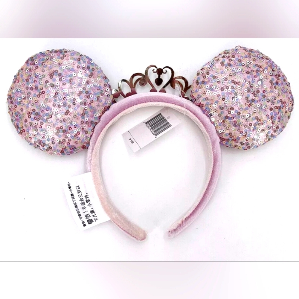 NWT Shanghai Disney Minnie Mouse Ears Pink Sequin Crown Princess Exclusive